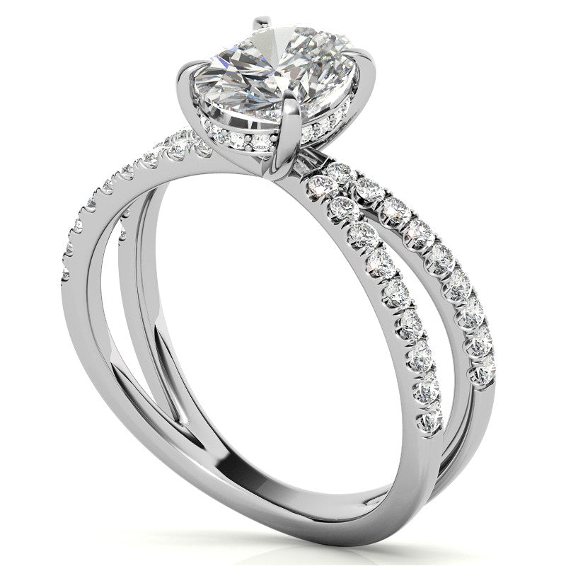 Split Shank Hidden Halo Oval Moissanite Engagement Ring