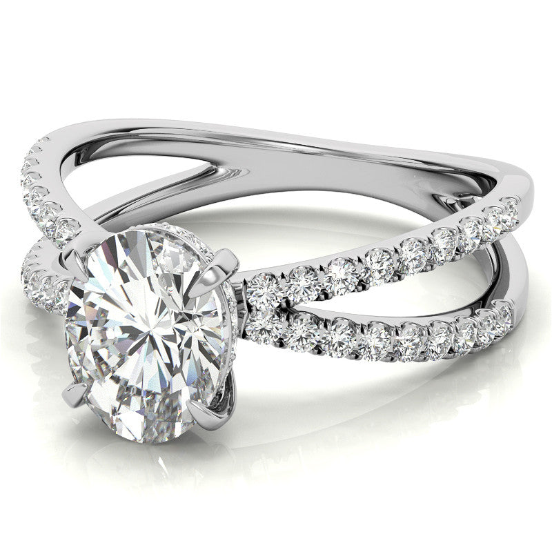 Split Shank Hidden Halo Oval Moissanite Engagement Ring