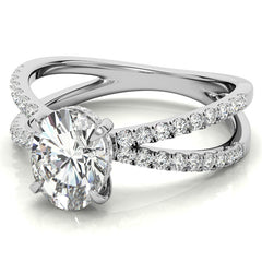 Split Shank Hidden Halo Oval Moissanite Engagement Ring