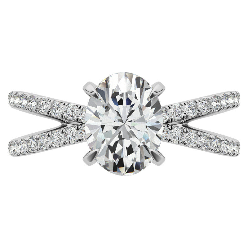 Split Shank Hidden Halo Oval Moissanite Engagement Ring
