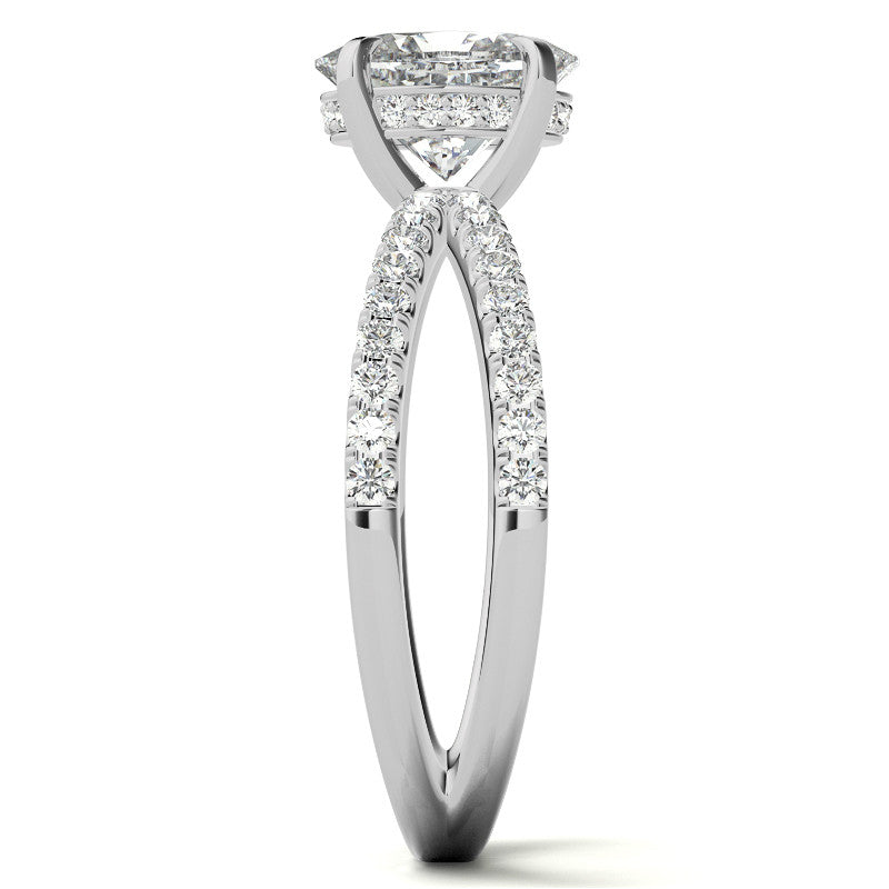 Split Shank Hidden Halo Oval Moissanite Engagement Ring
