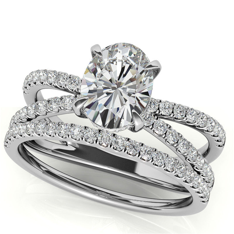Split Shank Hidden Halo Oval Moissanite Engagement Ring