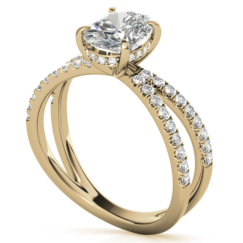 Split Shank Hidden Halo Oval Moissanite Engagement Ring