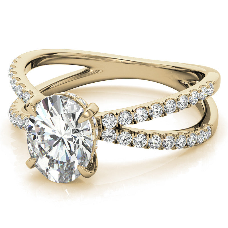 Split Shank Hidden Halo Oval Moissanite Engagement Ring