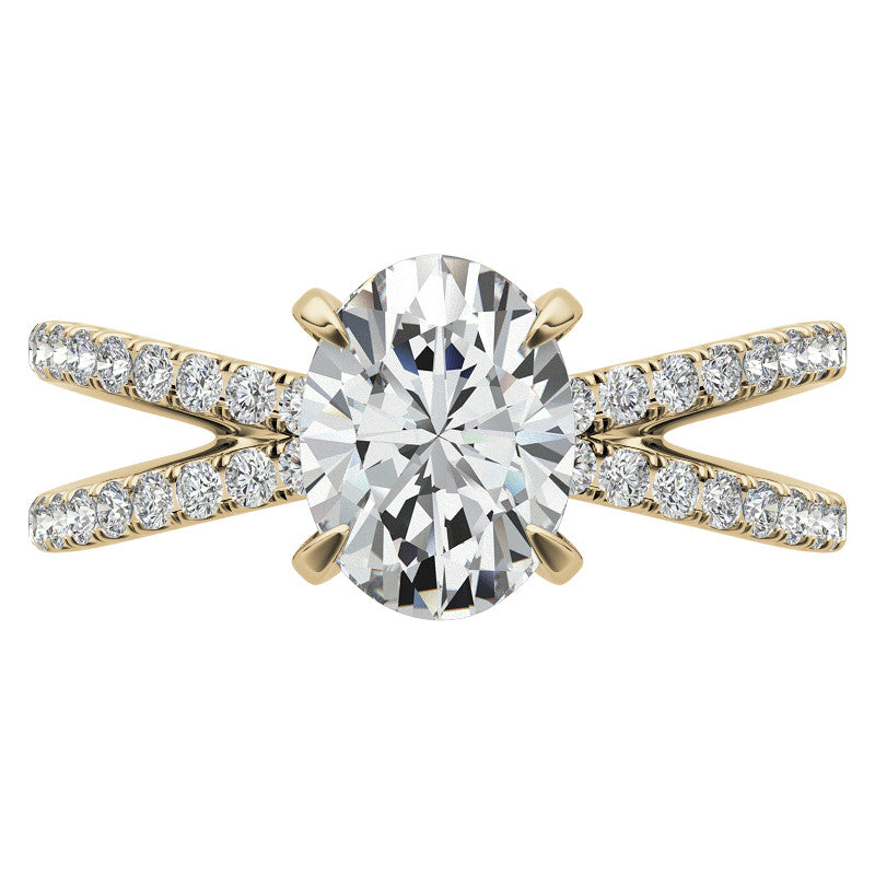 Split Shank Hidden Halo Oval Moissanite Engagement Ring