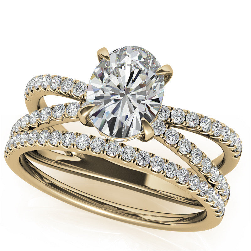 Split Shank Hidden Halo Oval Moissanite Engagement Ring