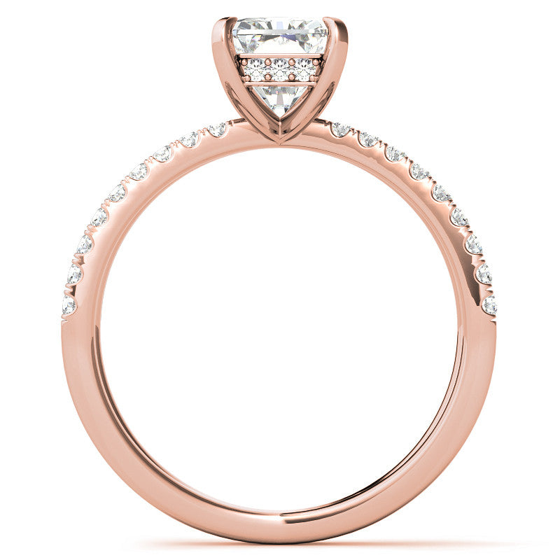 Split Shank Hidden Halo Emerald / Radiant Moissanite Engagement Ring