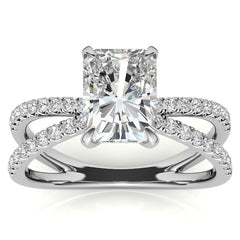 Split Shank Hidden Halo Emerald / Radiant Moissanite Engagement Ring
