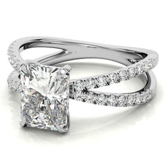Split Shank Hidden Halo Emerald / Radiant Moissanite Engagement Ring