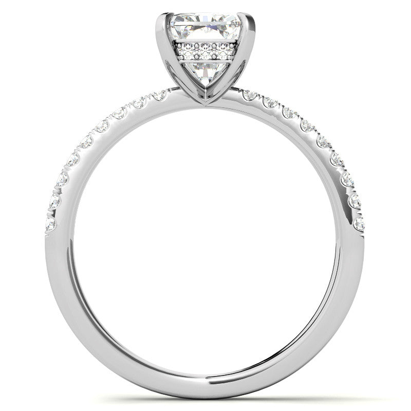 Split Shank Hidden Halo Emerald / Radiant Moissanite Engagement Ring