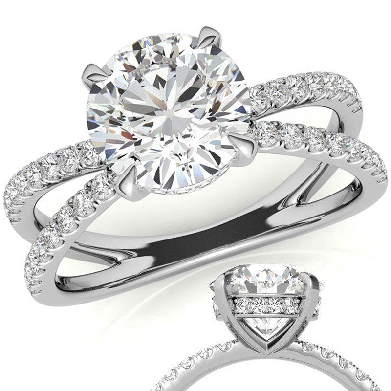 Split Shank Hidden Halo Round Brilliant Moissanite Engagement Ring