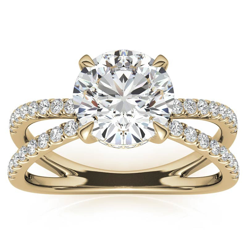 Split Shank Hidden Halo Round Brilliant Moissanite Engagement Ring