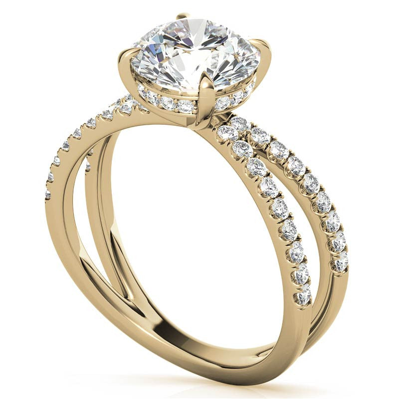 Split Shank Hidden Halo Round Brilliant Moissanite Engagement Ring