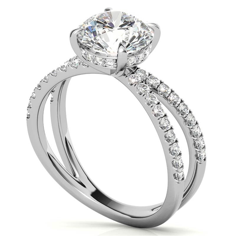 Split Shank Hidden Halo Round Brilliant Moissanite Engagement Ring
