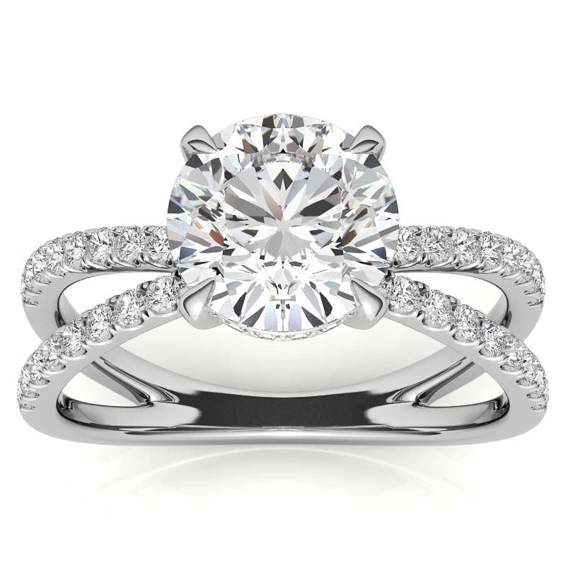 Split Shank Hidden Halo Round Brilliant Moissanite Engagement Ring