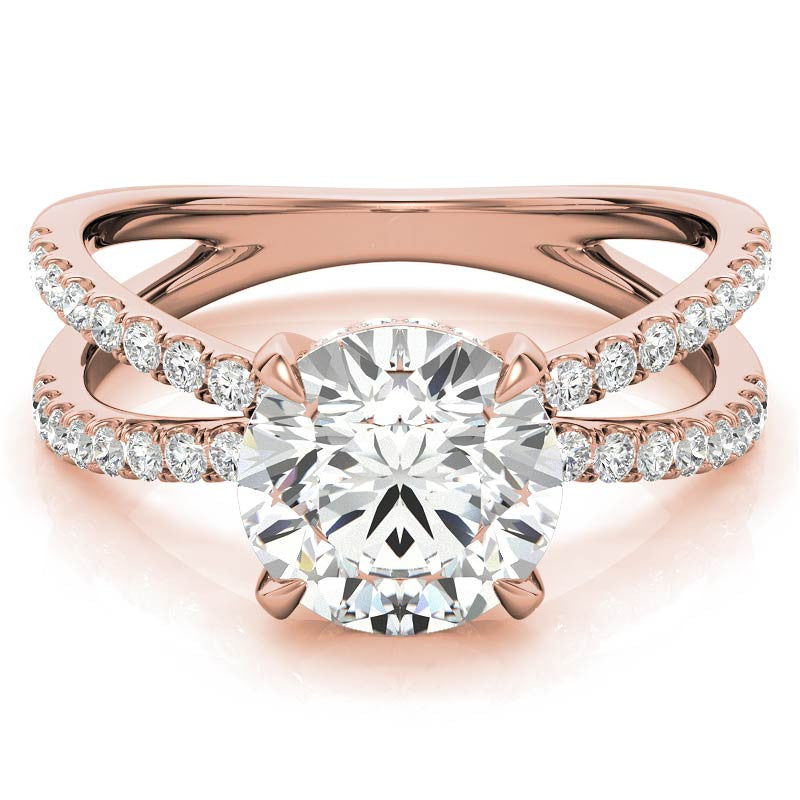Split Shank Hidden Halo Round Brilliant Moissanite Engagement Ring