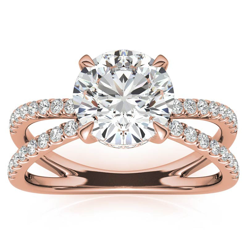 Split Shank Hidden Halo Round Brilliant Moissanite Engagement Ring