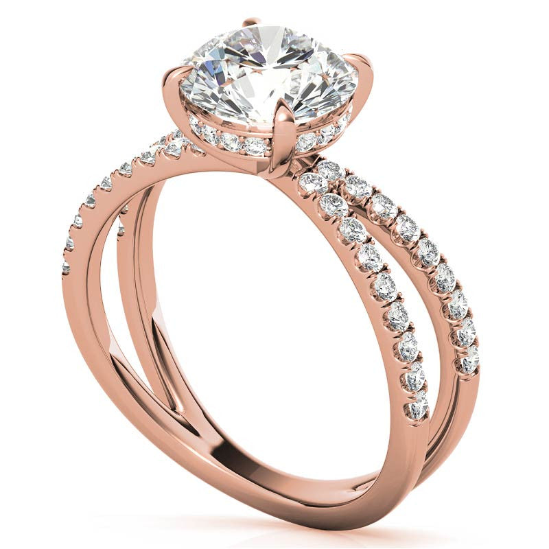 Split Shank Hidden Halo Round Brilliant Moissanite Engagement Ring