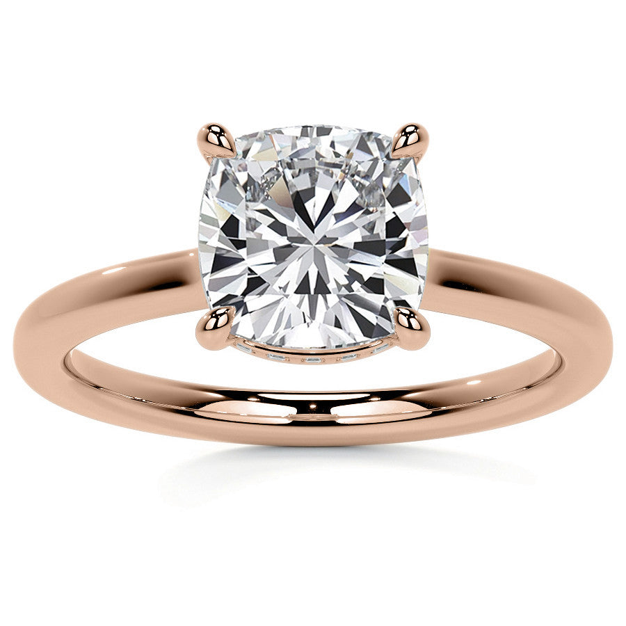 Cushion 4-Prong Hidden Halo Moissanite Engagement Ring