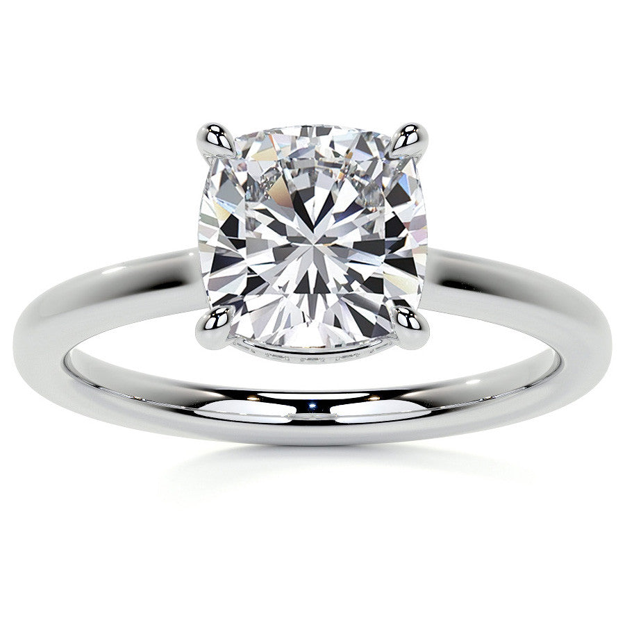 Cushion 4-Prong Hidden Halo Moissanite Engagement Ring