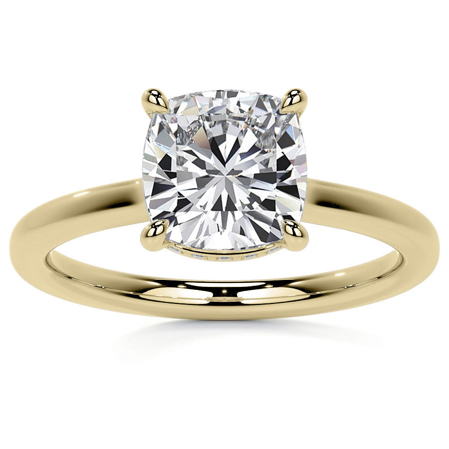 Cushion 4-Prong Hidden Halo Moissanite Engagement Ring