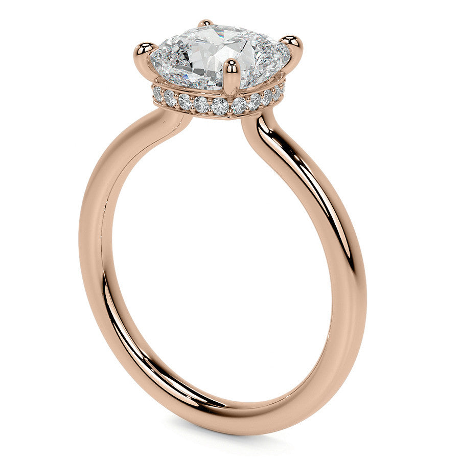 Cushion 4-Prong Hidden Halo Moissanite Engagement Ring