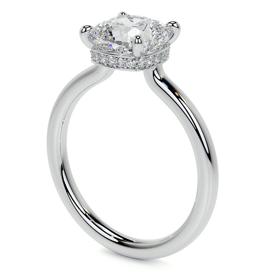 Cushion 4-Prong Hidden Halo Moissanite Engagement Ring