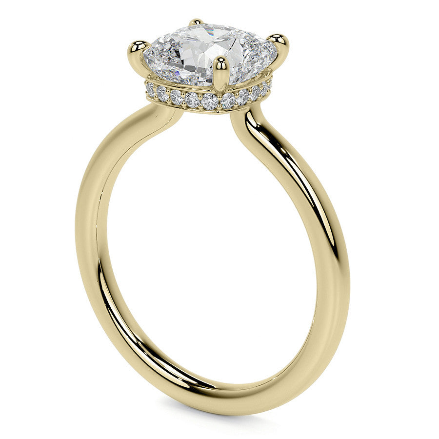 Cushion 4-Prong Hidden Halo Moissanite Engagement Ring