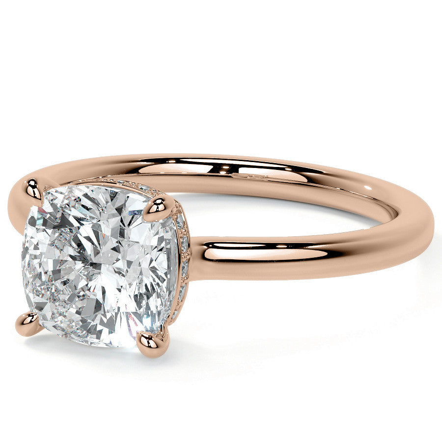 Cushion 4-Prong Hidden Halo Moissanite Engagement Ring