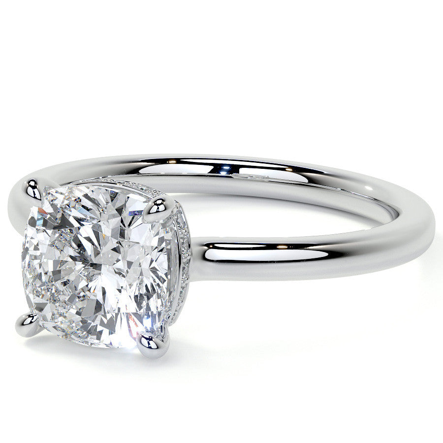 Cushion 4-Prong Hidden Halo Moissanite Engagement Ring