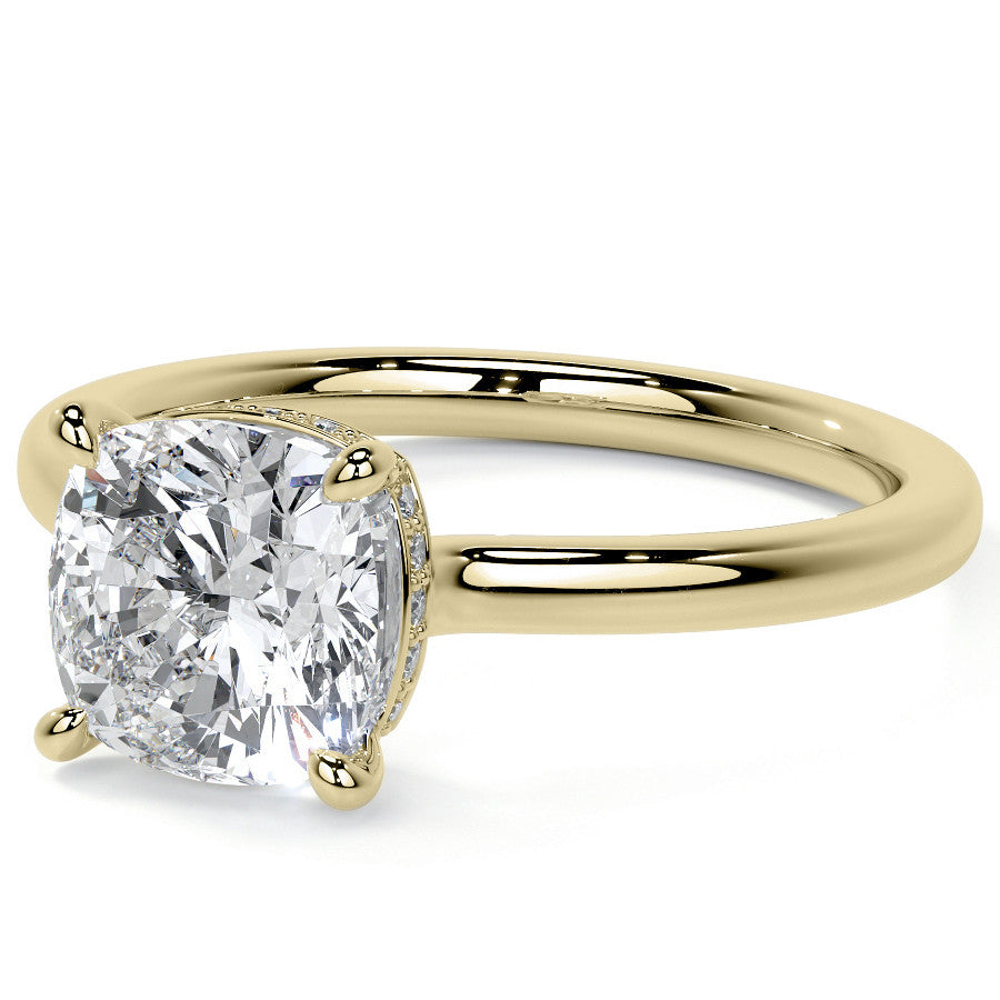Cushion 4-Prong Hidden Halo Moissanite Engagement Ring