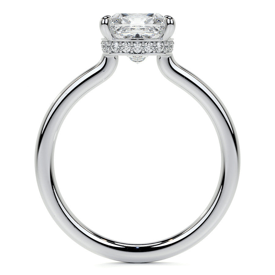 Cushion 4-Prong Hidden Halo Moissanite Engagement Ring