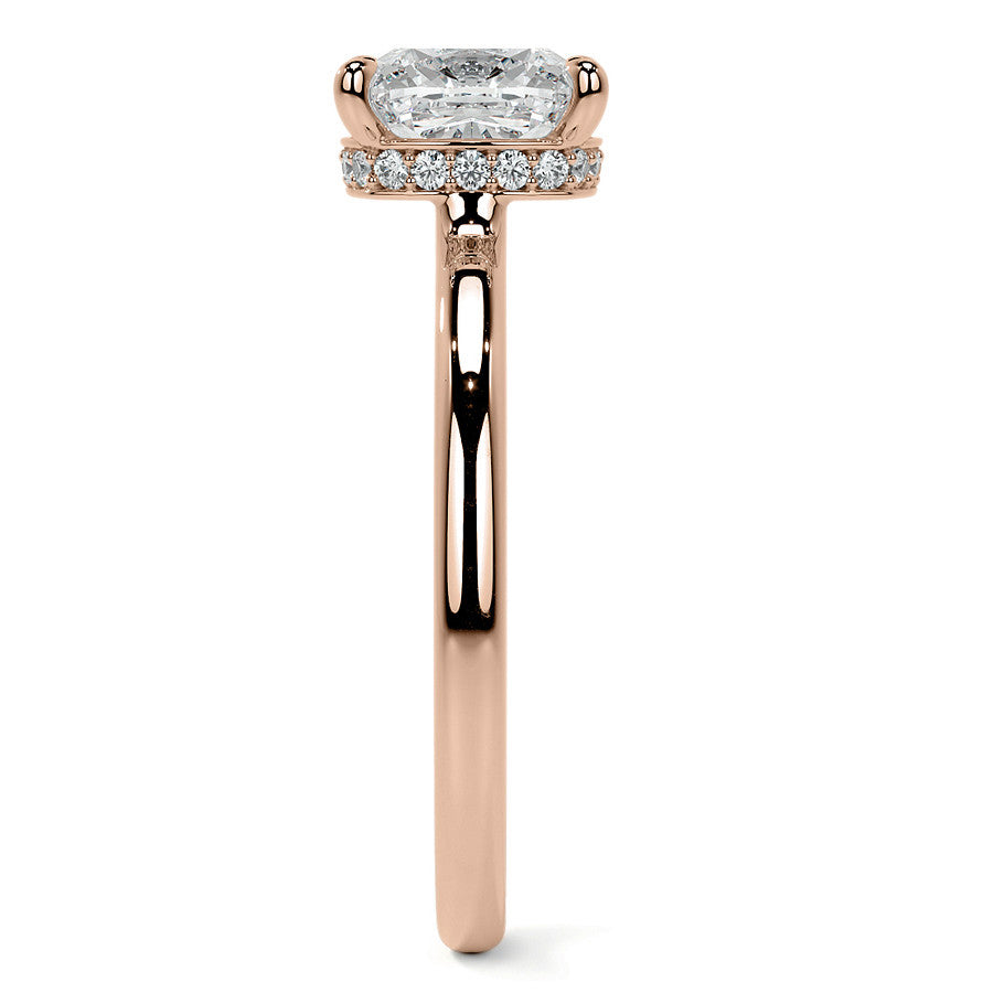 Cushion 4-Prong Hidden Halo Moissanite Engagement Ring