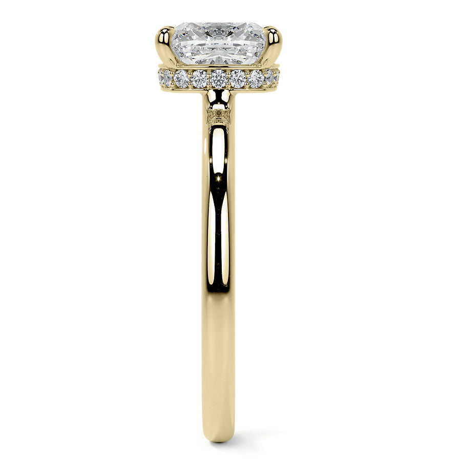 Cushion 4-Prong Hidden Halo Moissanite Engagement Ring