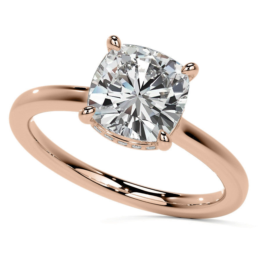 Cushion 4-Prong Hidden Halo Moissanite Engagement Ring