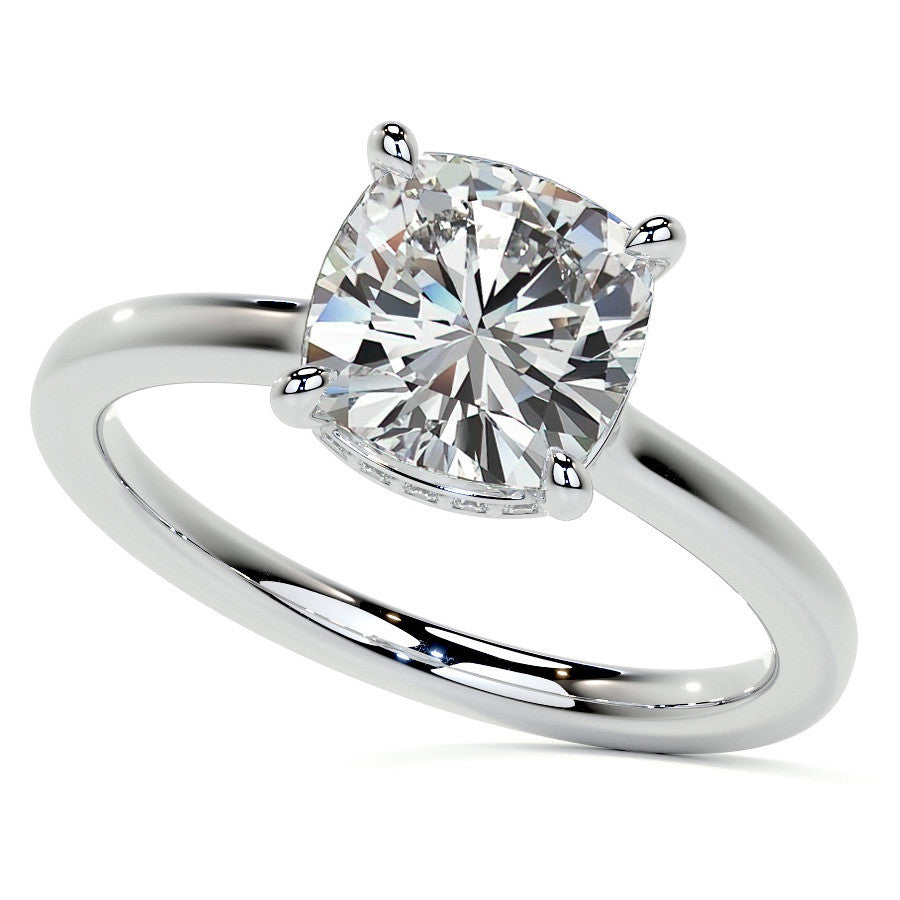 Cushion 4-Prong Hidden Halo Moissanite Engagement Ring