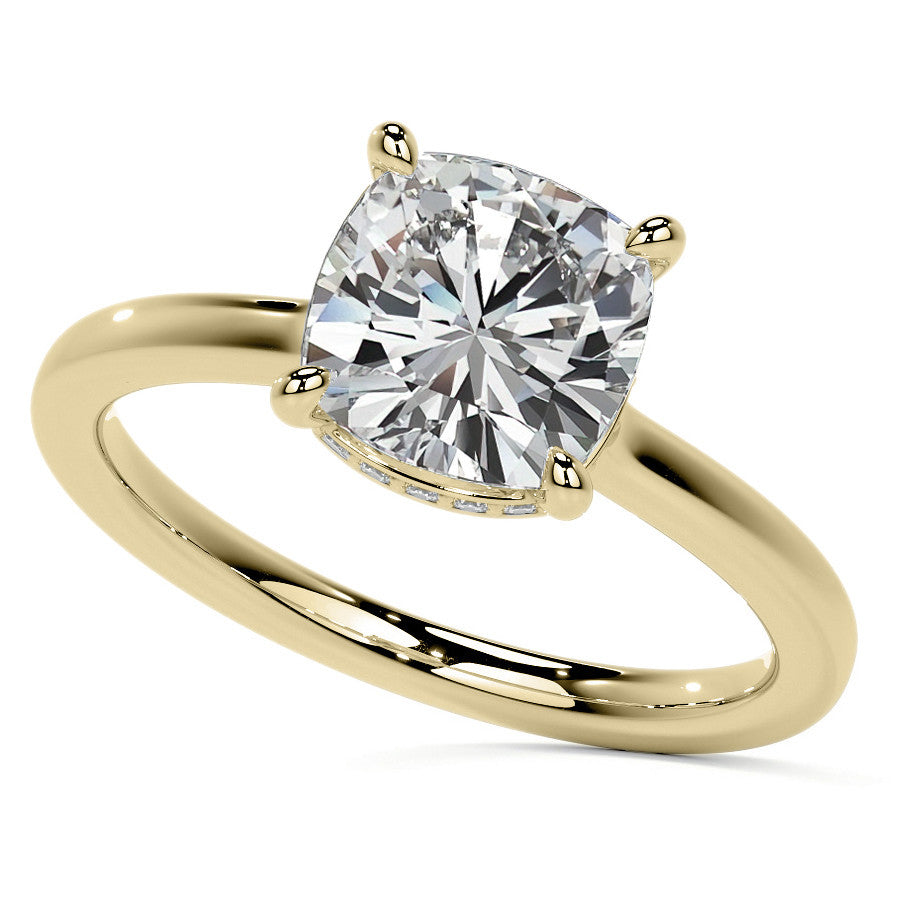 Cushion 4-Prong Hidden Halo Moissanite Engagement Ring