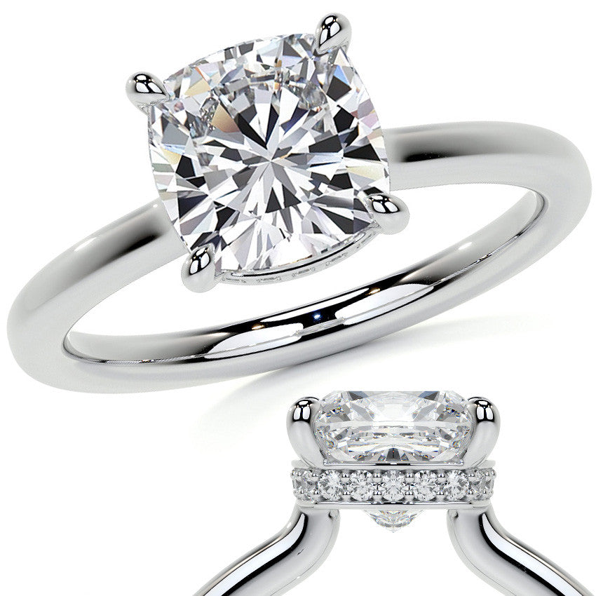 Cushion 4-Prong Hidden Halo Moissanite Engagement Ring