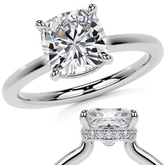 Cushion 4-Prong Hidden Halo Moissanite Engagement Ring