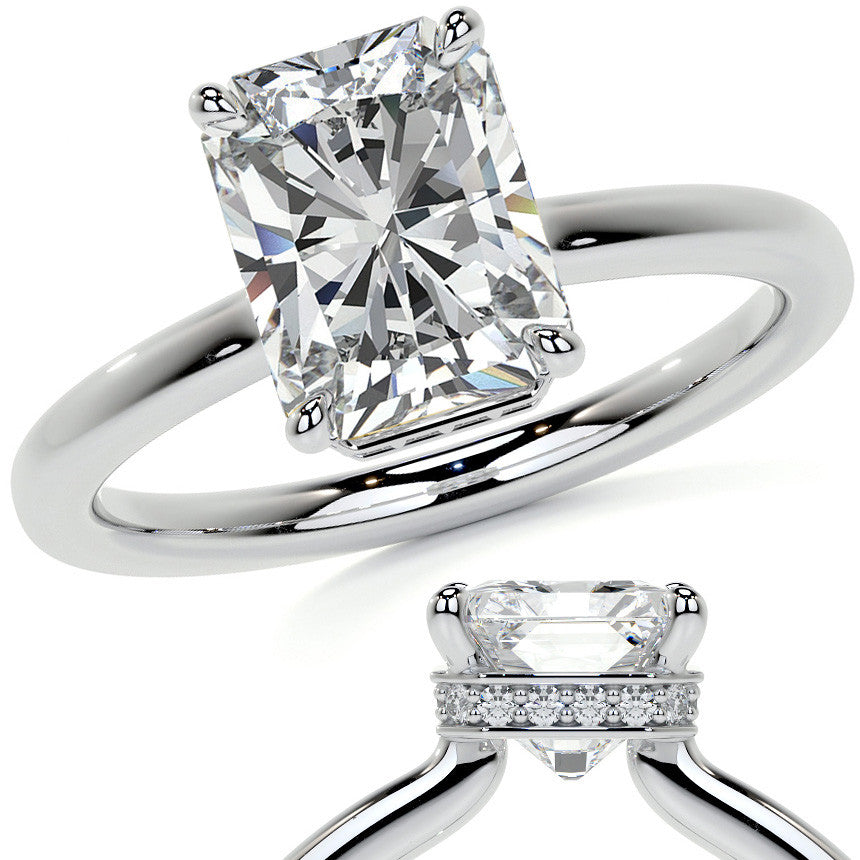 Emerald/Radiant 4-Prong Hidden Halo Moissanite Engagement Ring