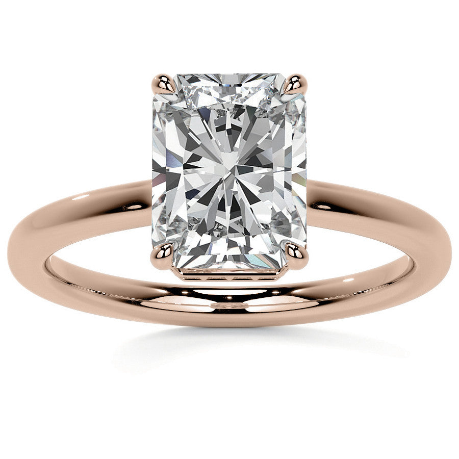 Emerald/Radiant 4-Prong Hidden Halo Moissanite Engagement Ring