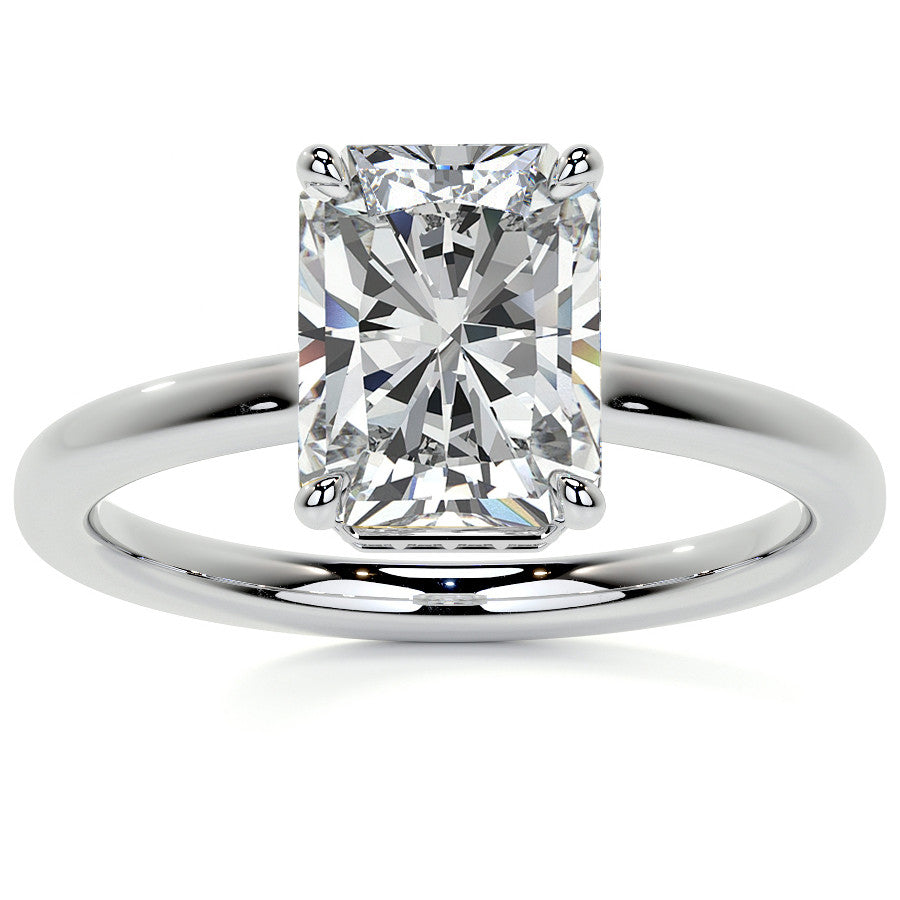 Emerald/Radiant 4-Prong Hidden Halo Moissanite Engagement Ring