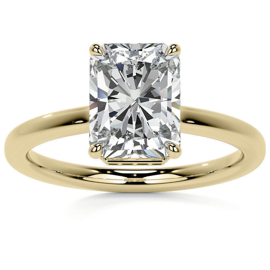 Emerald/Radiant 4-Prong Hidden Halo Moissanite Engagement Ring