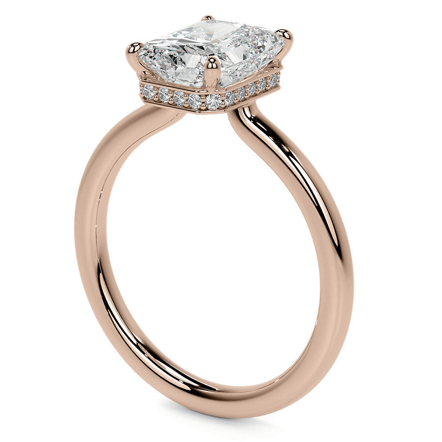 Emerald/Radiant 4-Prong Hidden Halo Moissanite Engagement Ring