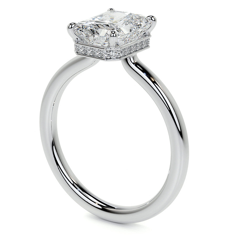 Emerald/Radiant 4-Prong Hidden Halo Moissanite Engagement Ring