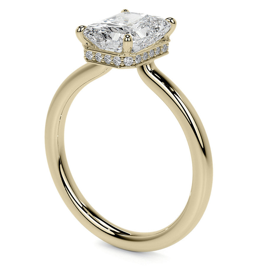 Emerald/Radiant 4-Prong Hidden Halo Moissanite Engagement Ring