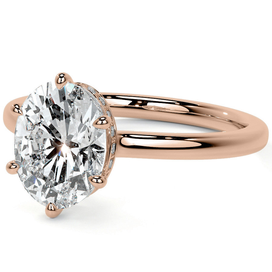 Oval 6-Prong Hidden Halo Moissanite Engagement Ring