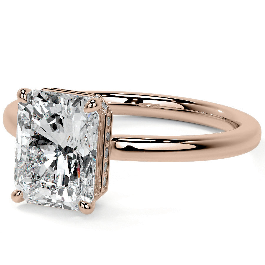 Emerald/Radiant 4-Prong Hidden Halo Moissanite Engagement Ring