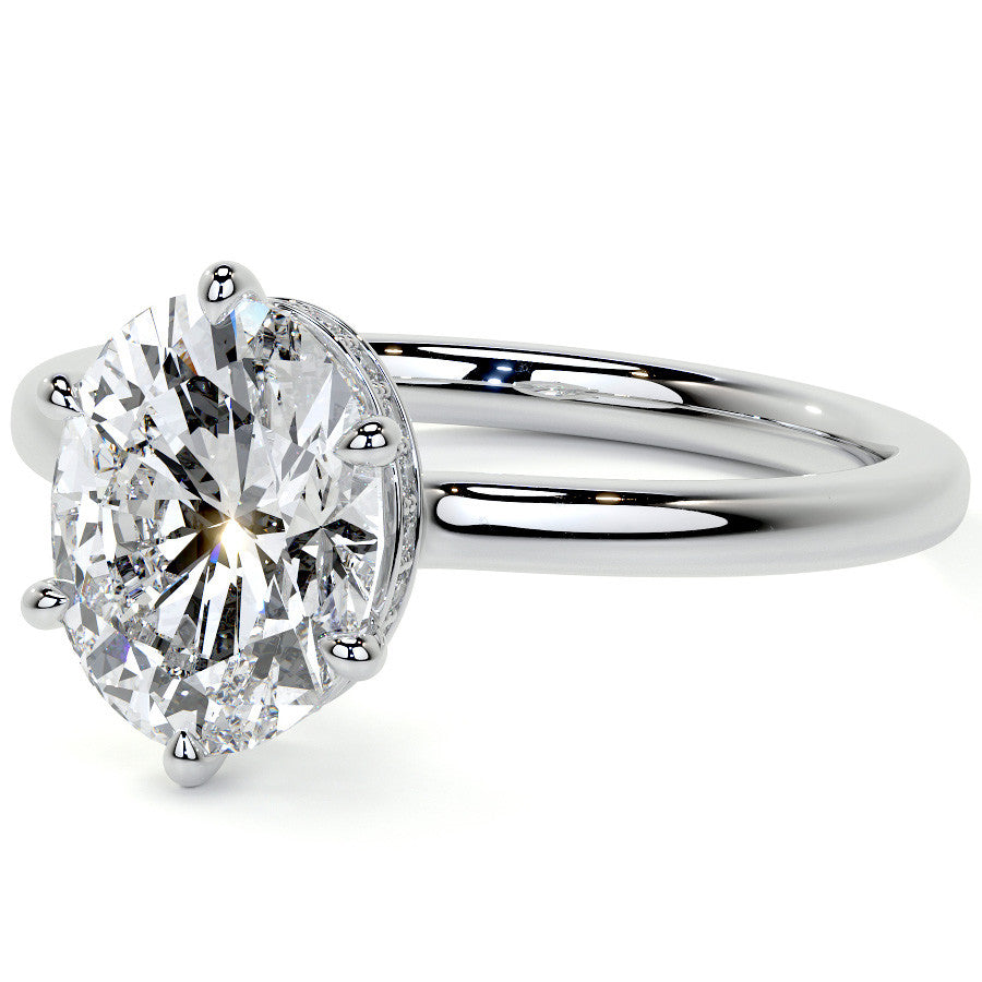 Oval 6-Prong Hidden Halo Moissanite Engagement Ring