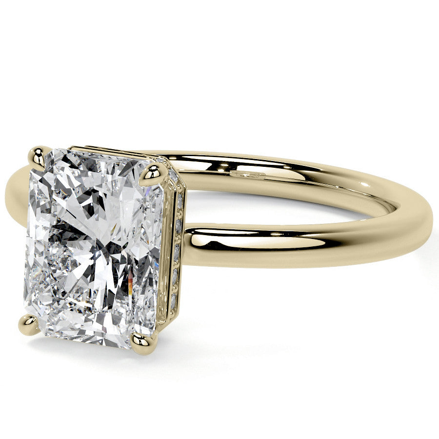 Emerald/Radiant 4-Prong Hidden Halo Moissanite Engagement Ring
